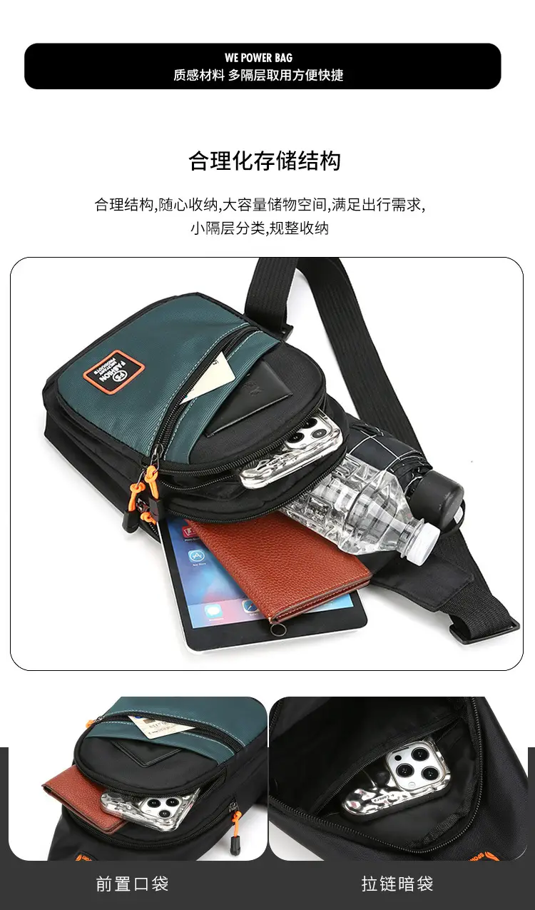 Men's Korean Style Oxford Cloth Chest Bag Black — feature 9