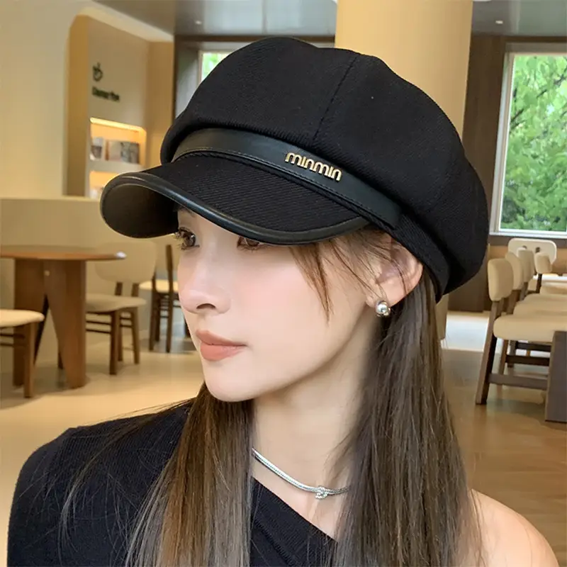 British Retro PU Leather Octagonal Hat for Kids Spring Autumn