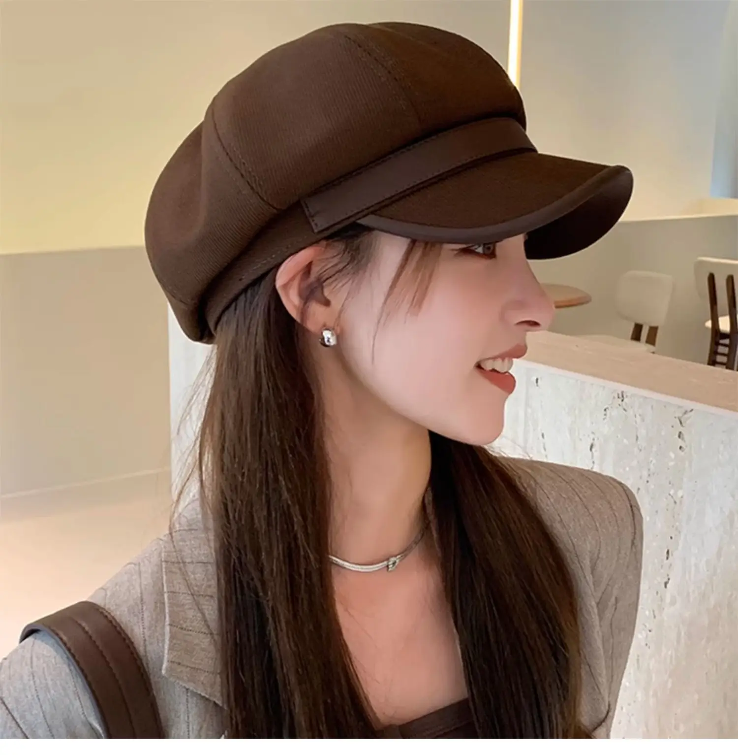 British Retro PU Leather Octagonal Hat for Kids Spring Autumn — feature 7