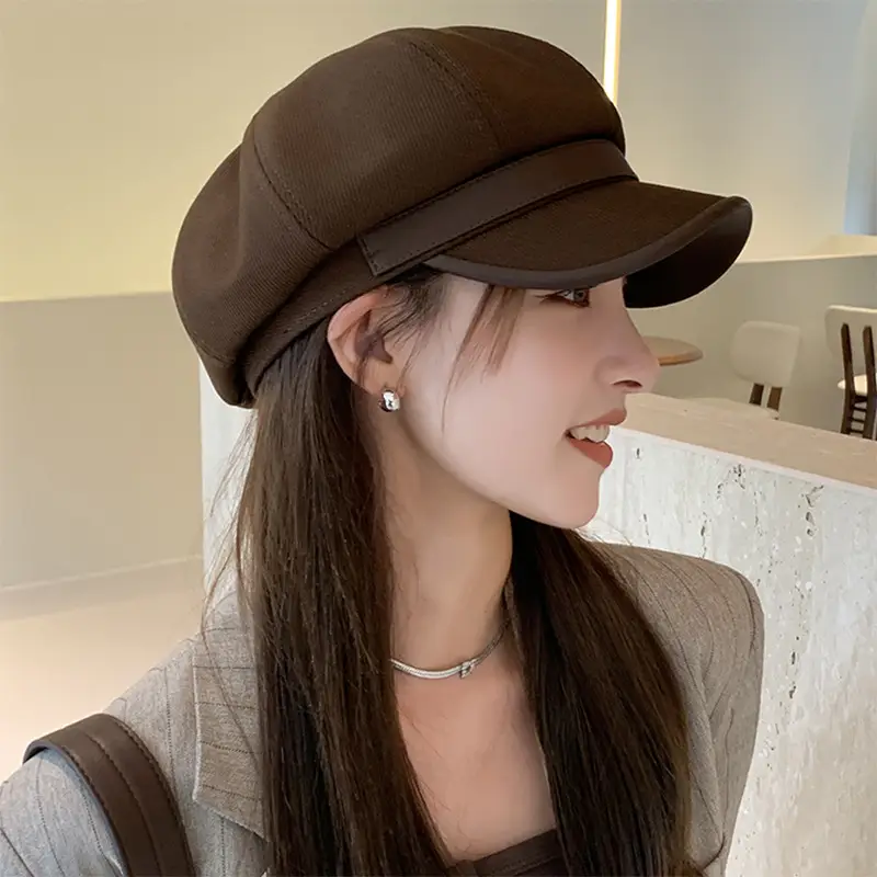 British Retro PU Leather Octagonal Hat for Kids Spring Autumn