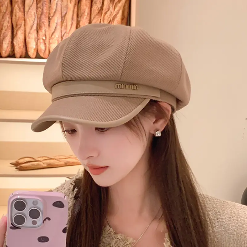 British Retro PU Leather Octagonal Hat for Kids Spring Autumn