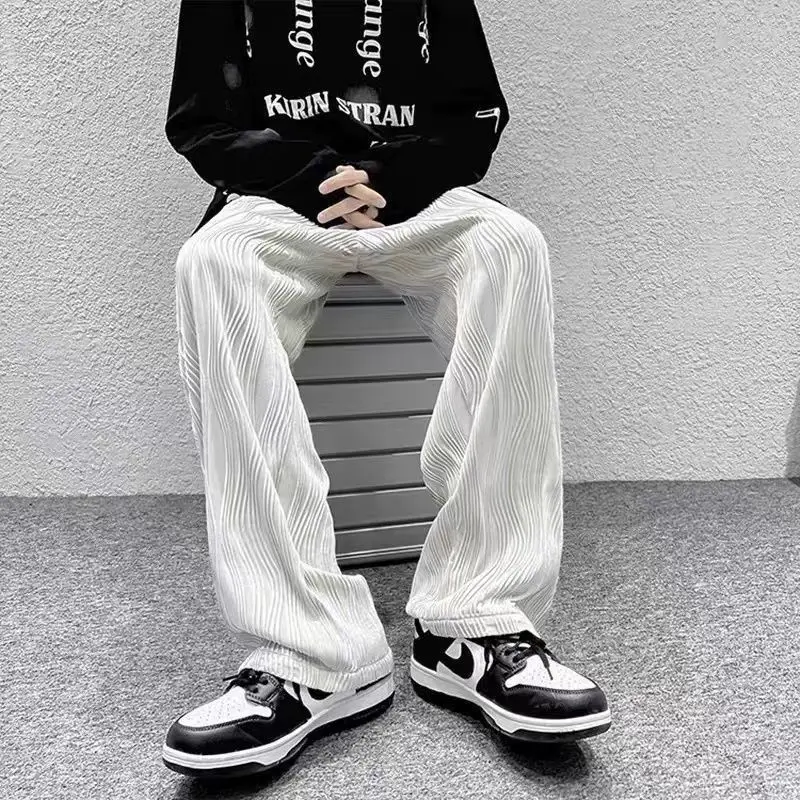 Men Knitted White Pants with Orange Sneakers