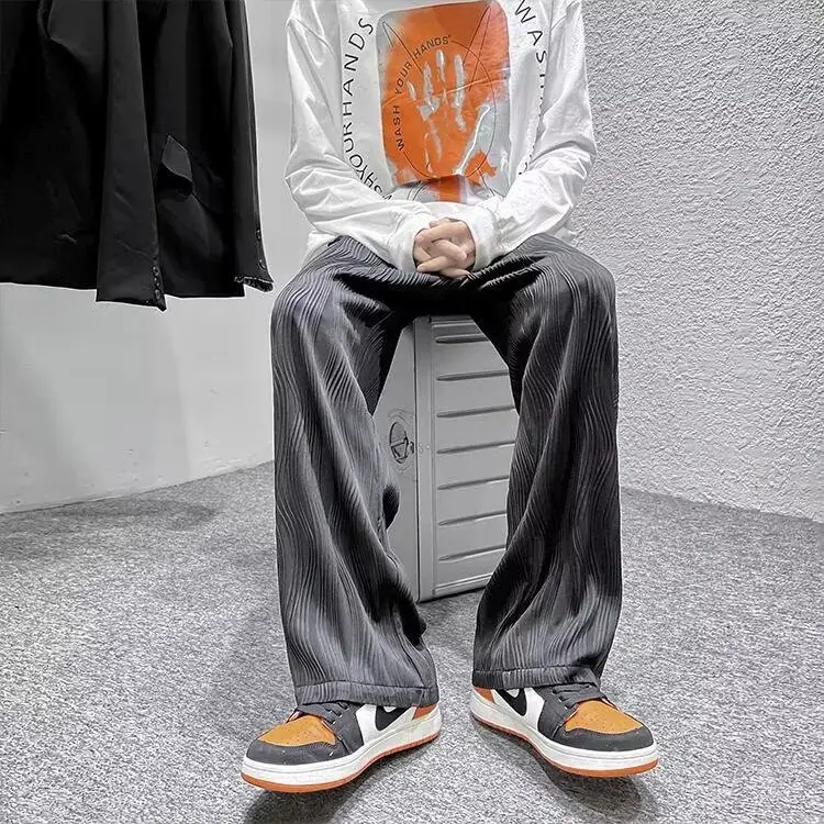 Men Knitted White Pants with Orange Sneakers