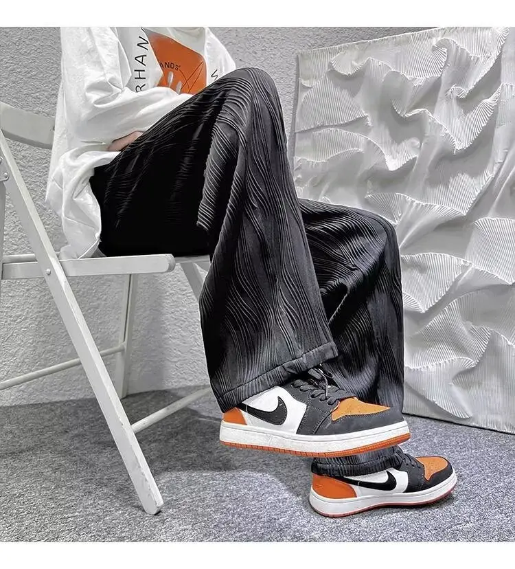 Men Knitted White Pants with Orange Sneakers — feature 12