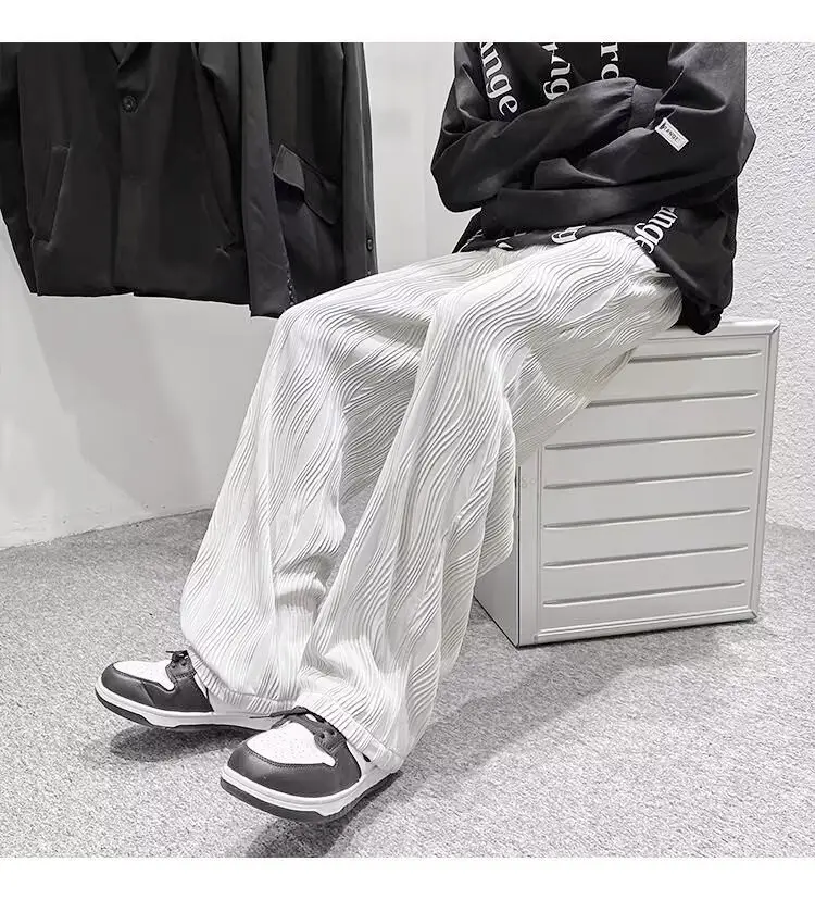 Men Knitted White Pants with Orange Sneakers — feature 18