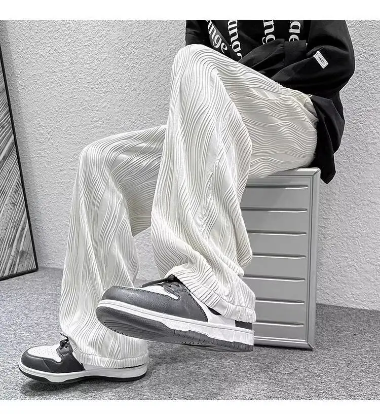 Men Knitted White Pants with Orange Sneakers — feature 2