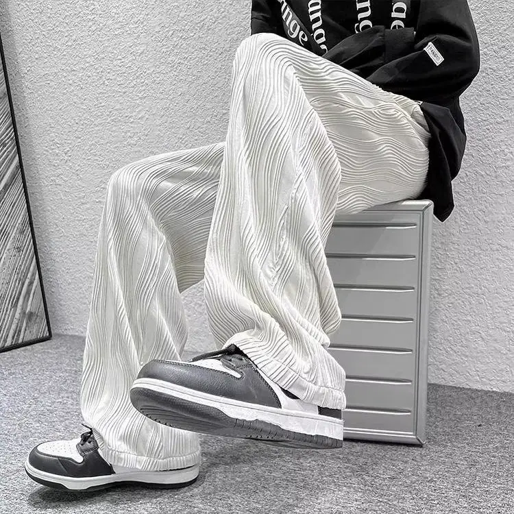Men Knitted White Pants with Orange Sneakers — feature 22
