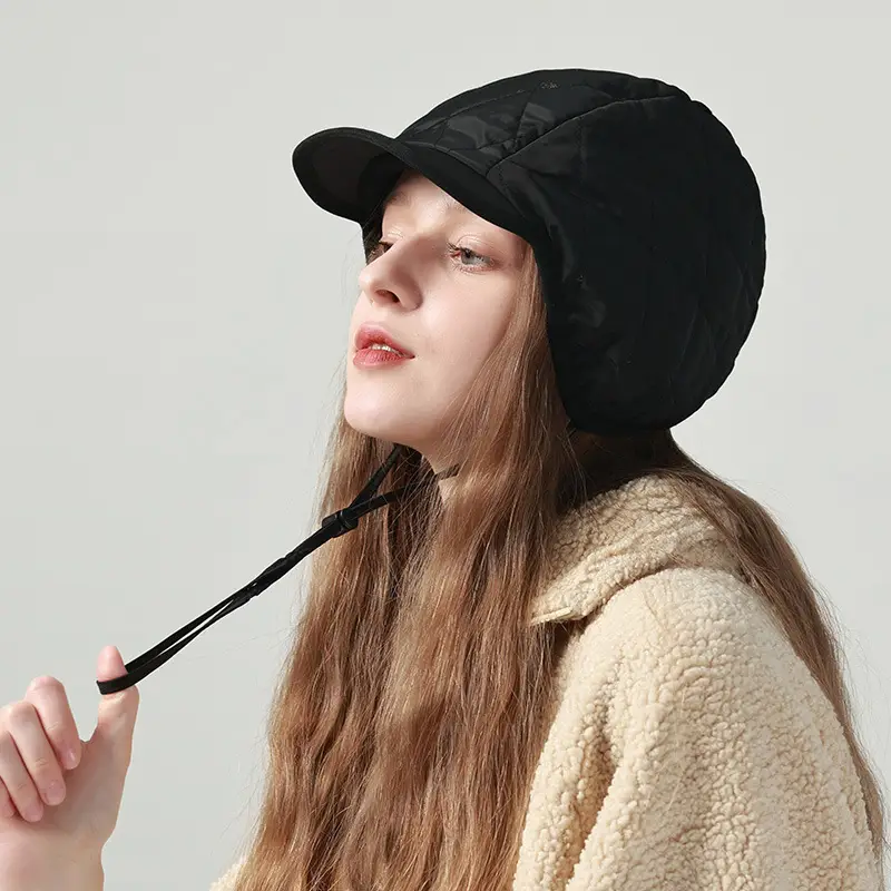Black Windproof Fleece Lined Winter Hat with Adjustable Strap - Image 8