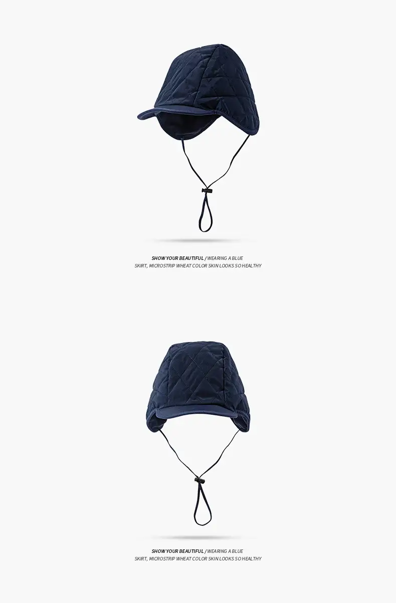 Black Windproof Fleece Lined Winter Hat with Adjustable Strap — feature 6