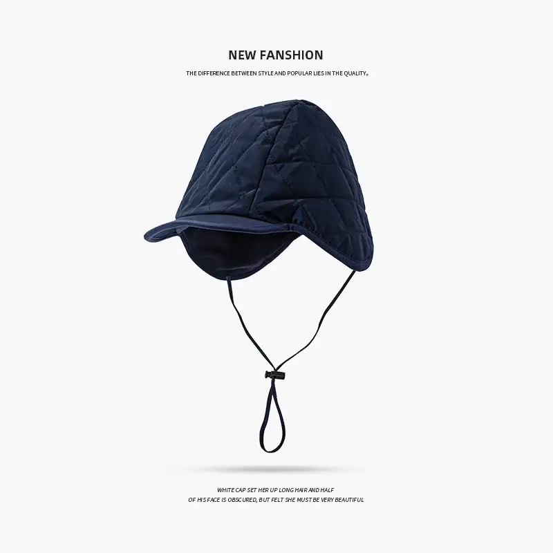 Black Windproof Fleece Lined Winter Hat with Adjustable Strap - Image 2
