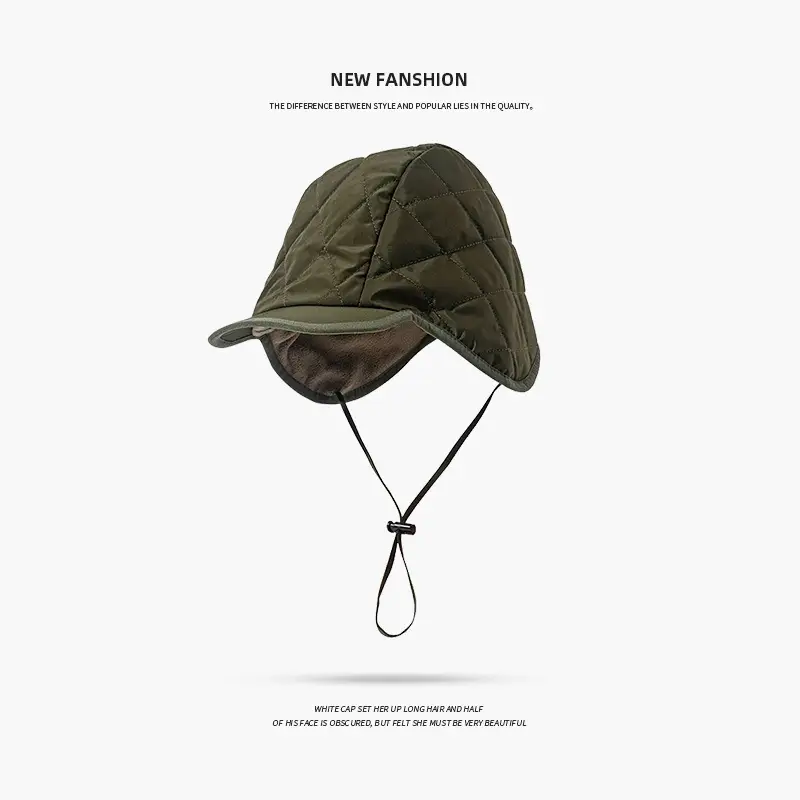 Black Windproof Fleece Lined Winter Hat with Adjustable Strap - Image 4