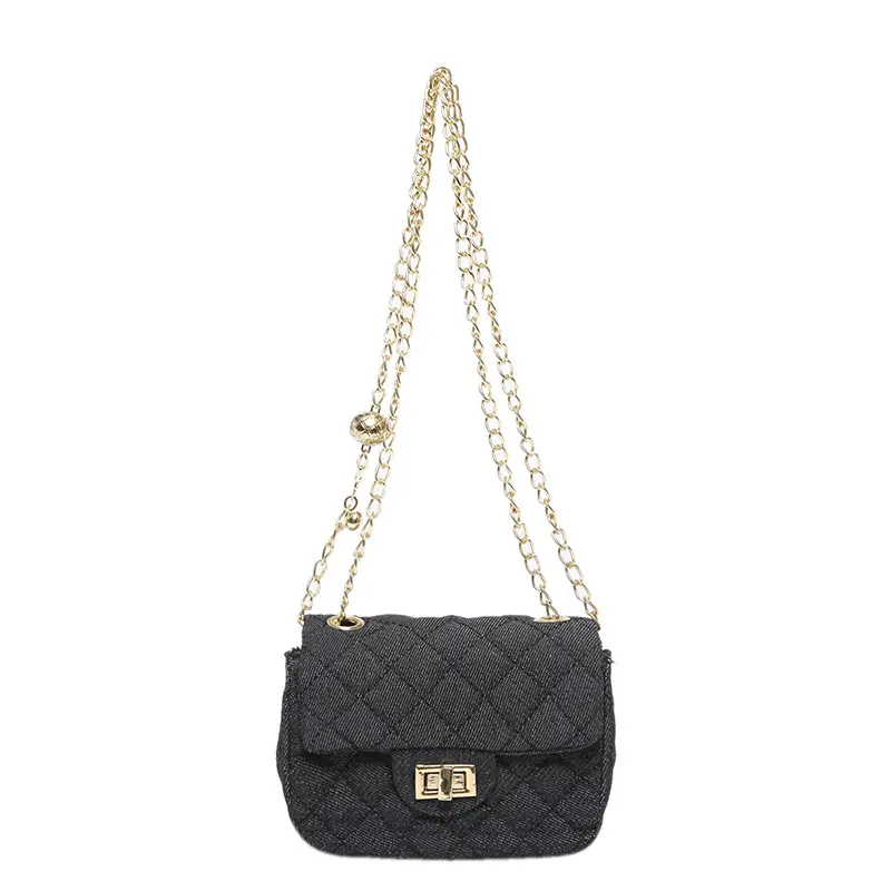 Light Blue Quilted Shoulder Crossbody Bag with Gold Chain - Image 9