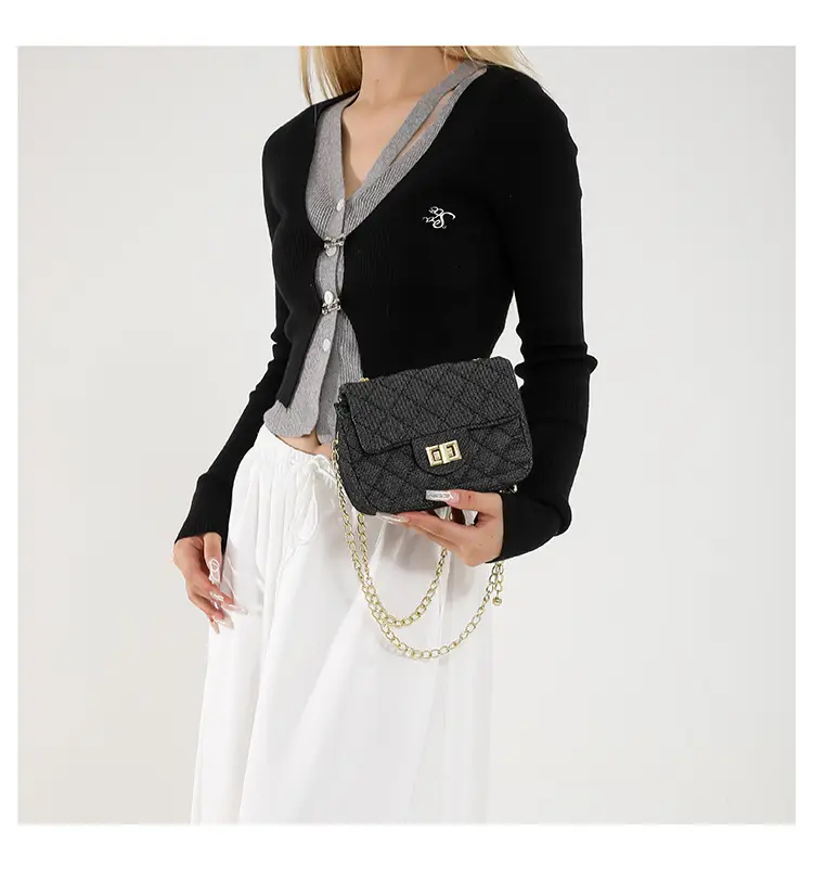 Light Blue Quilted Shoulder Crossbody Bag with Gold Chain — feature 17