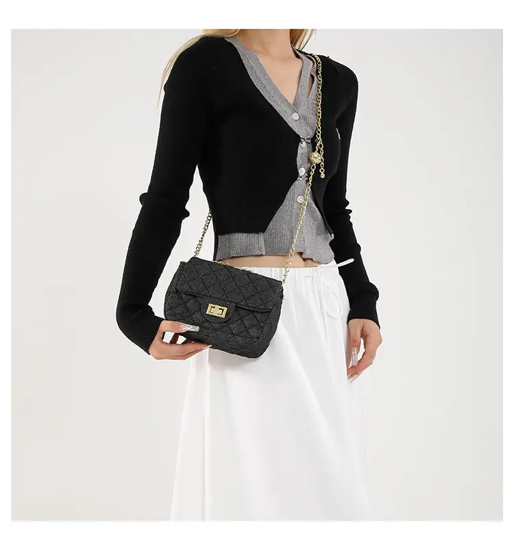 Light Blue Quilted Shoulder Crossbody Bag with Gold Chain — feature 19