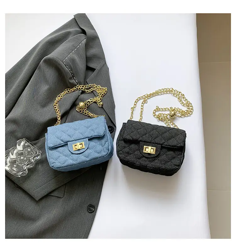 Light Blue Quilted Shoulder Crossbody Bag with Gold Chain — feature 28