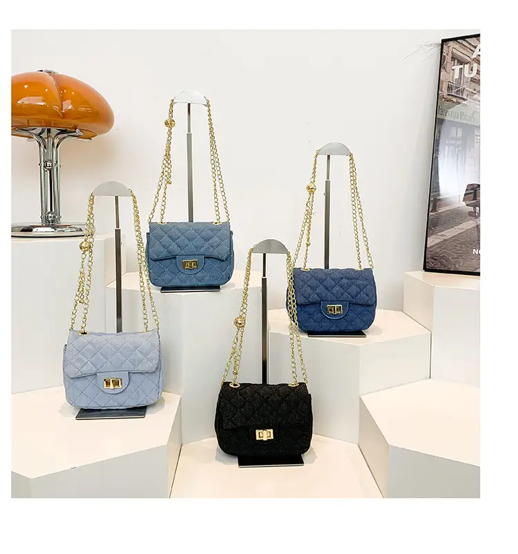 Light Blue Quilted Shoulder Crossbody Bag with Gold Chain — feature 29