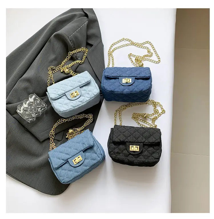 Light Blue Quilted Shoulder Crossbody Bag with Gold Chain — feature 9