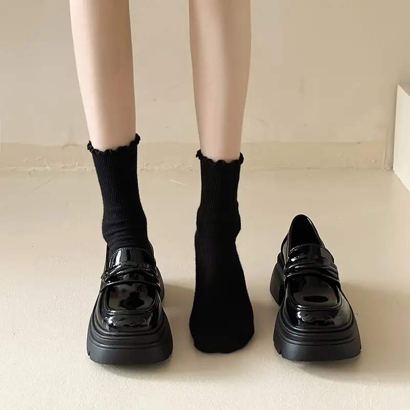 Black Thick Heel Women's Leather Loafers 2024 - Image 4