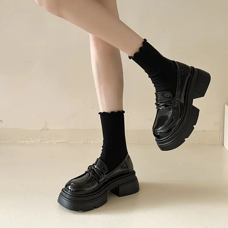 Black Thick Heel Women's Leather Loafers 2024 - Image 5