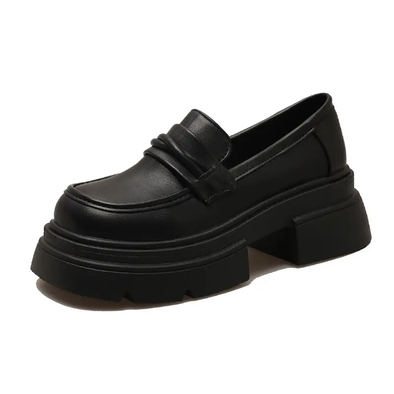 Black Thick Heel Women's Leather Loafers 2024 - Image 7