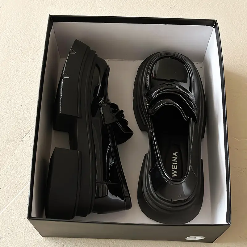 Black Thick Heel Women's Leather Loafers 2024 - Image 2