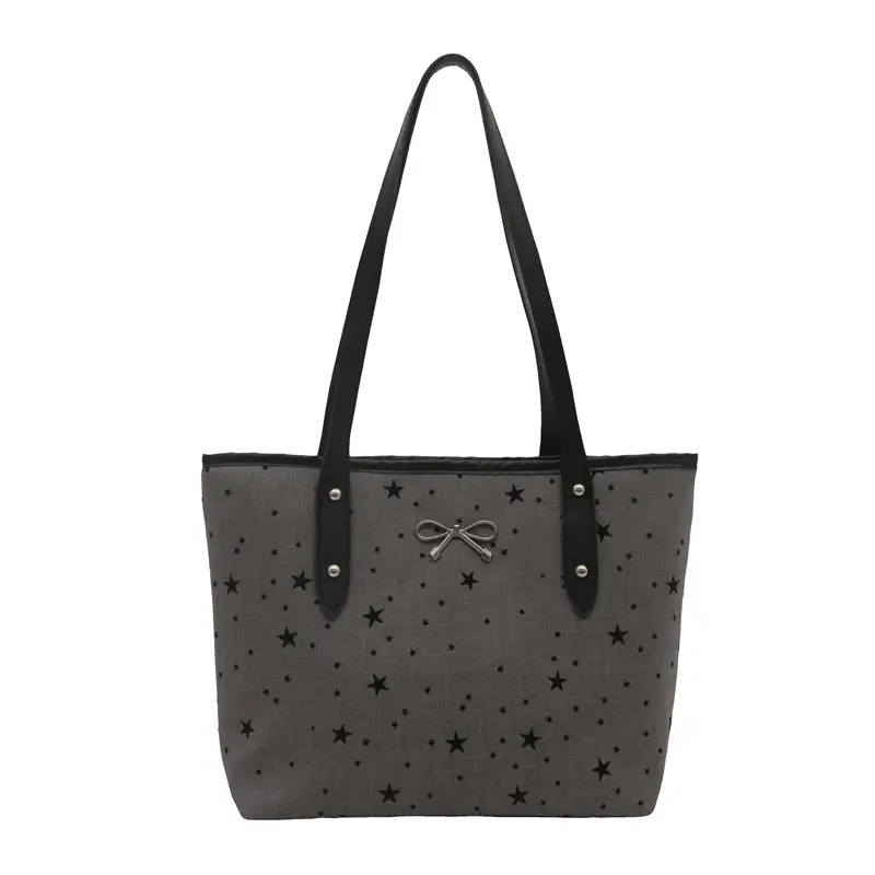 Women's Bow Print Tote Bag Black Large Capacity