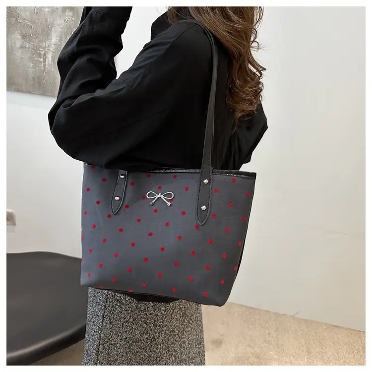 Women's Bow Print Tote Bag Black Large Capacity — feature 11