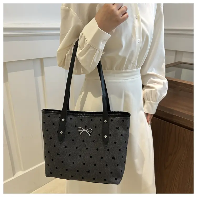 Women's Bow Print Tote Bag Black Large Capacity — feature 13