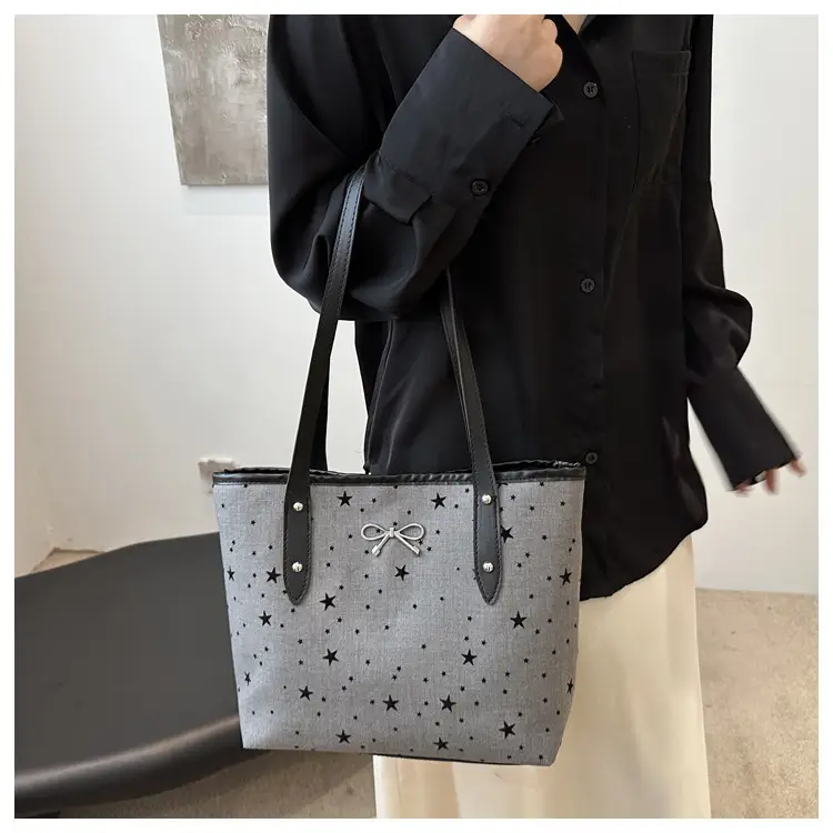 Women's Bow Print Tote Bag Black Large Capacity — feature 19
