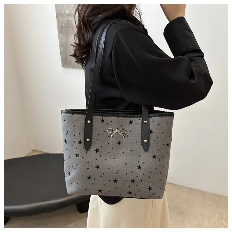 Women's Bow Print Tote Bag Black Large Capacity — feature 20