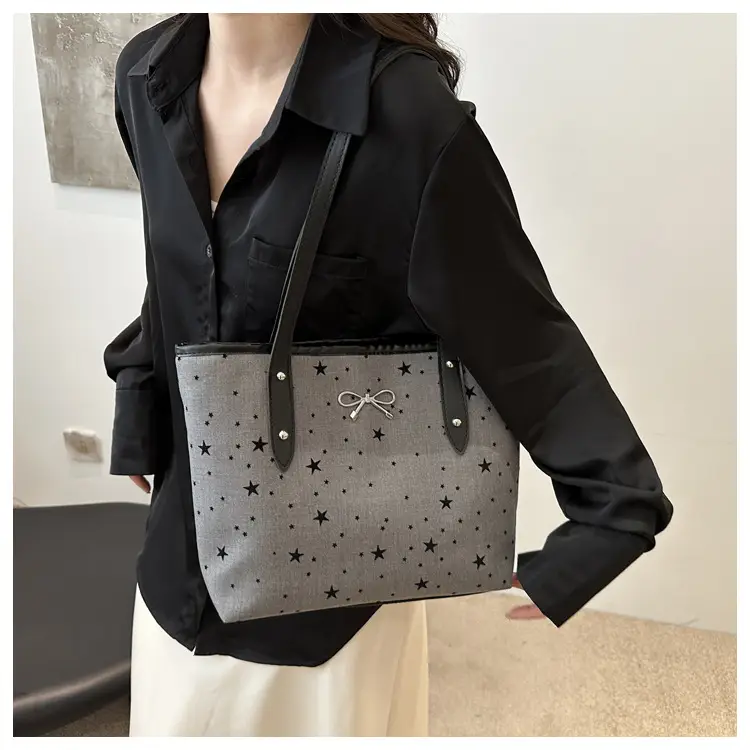 Women's Bow Print Tote Bag Black Large Capacity — feature 21