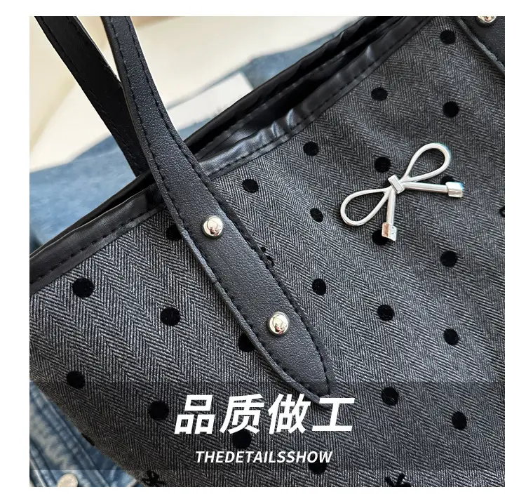 Women's Bow Print Tote Bag Black Large Capacity — feature 5