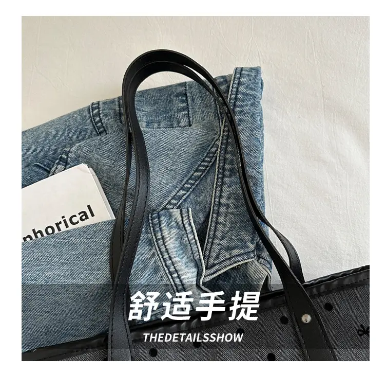 Women's Bow Print Tote Bag Black Large Capacity — feature 7