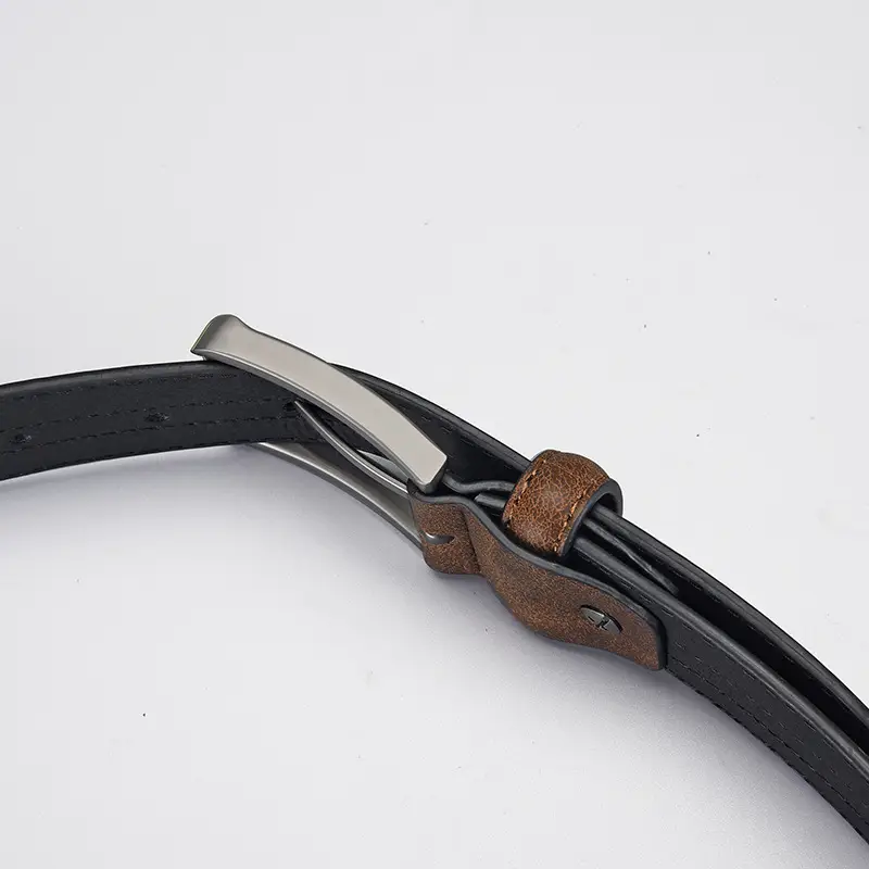 Men's Olive Green Leather Belt with Silver Buckle - Image 7