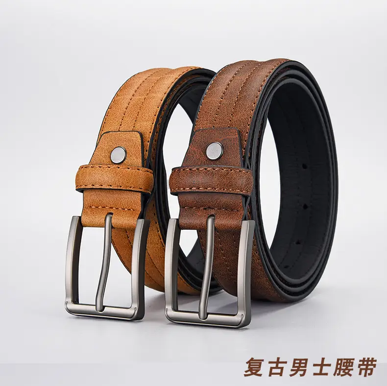 Men's Olive Green Leather Belt with Silver Buckle — feature 1