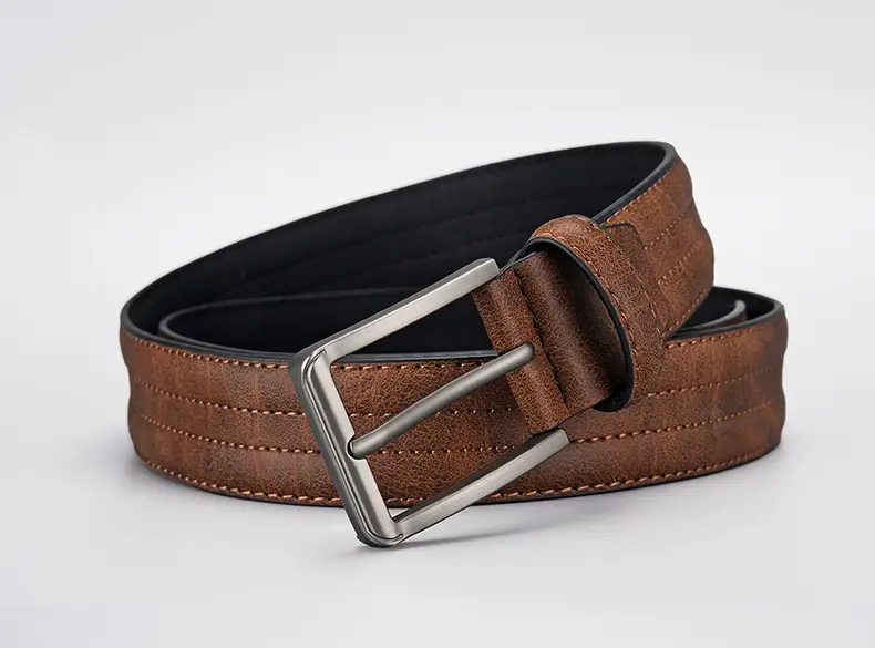 Men's Olive Green Leather Belt with Silver Buckle — feature 10