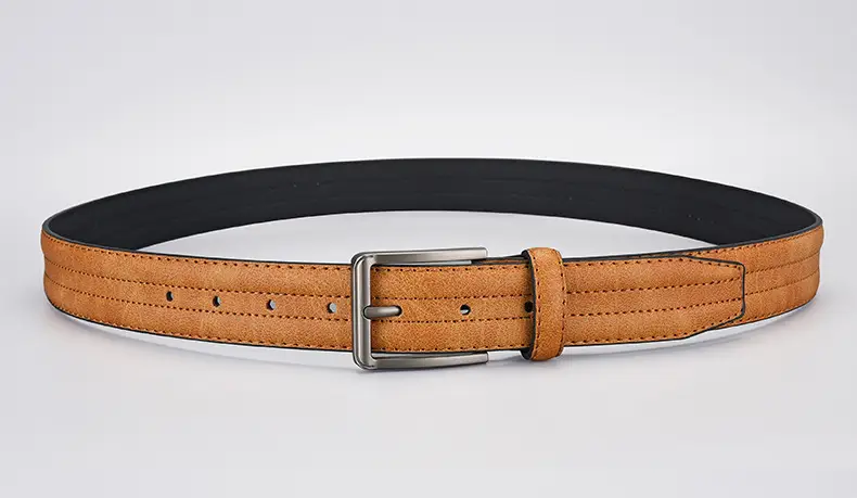 Men's Olive Green Leather Belt with Silver Buckle — feature 2