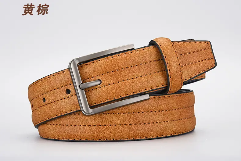 Men's Olive Green Leather Belt with Silver Buckle — feature 3