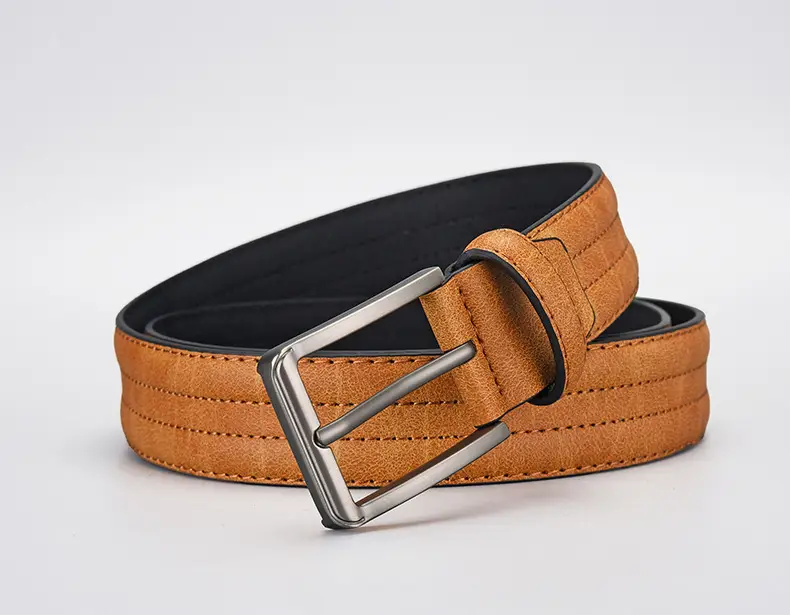 Men's Olive Green Leather Belt with Silver Buckle — feature 4