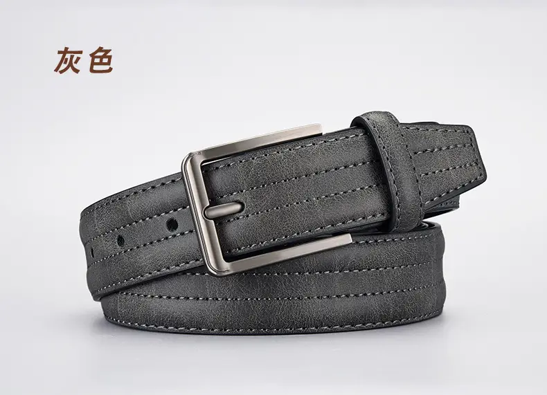 Men's Olive Green Leather Belt with Silver Buckle — feature 5