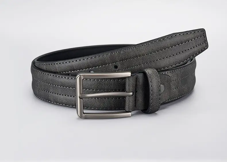 Men's Olive Green Leather Belt with Silver Buckle — feature 6