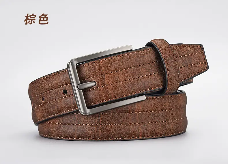 Men's Olive Green Leather Belt with Silver Buckle — feature 9