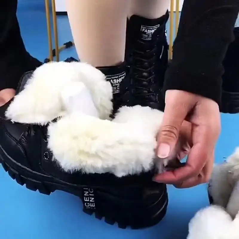 Women's Black Fleece Winter Boots Thick Soles - Image 5