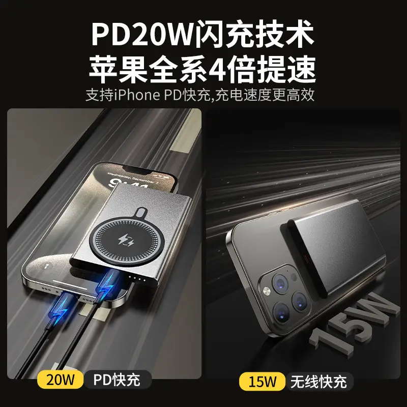 Card-type ultra-thin magsafe fast charging mobile power wireless magnetic charging treasure aluminum alloy compact and portable