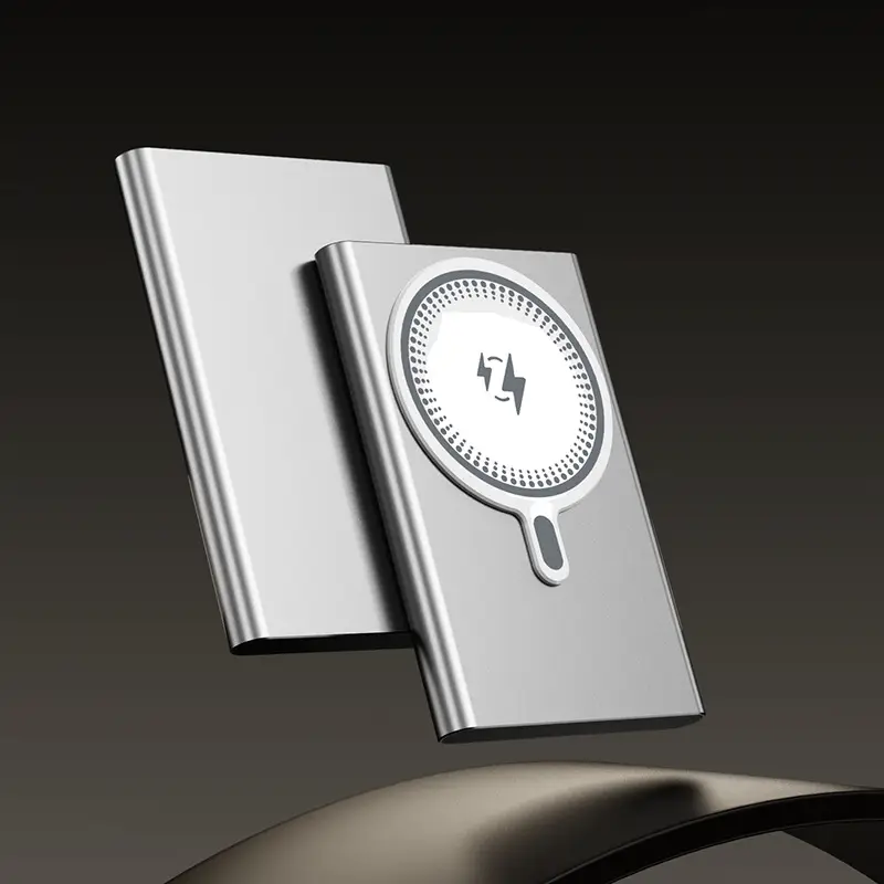 Card-type ultra-thin magsafe fast charging mobile power wireless magnetic charging treasure aluminum alloy compact and portable