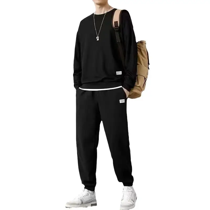 Men's Beige Waffle Knit Sweatshirt Set Long Sleeve Casual - Image 13