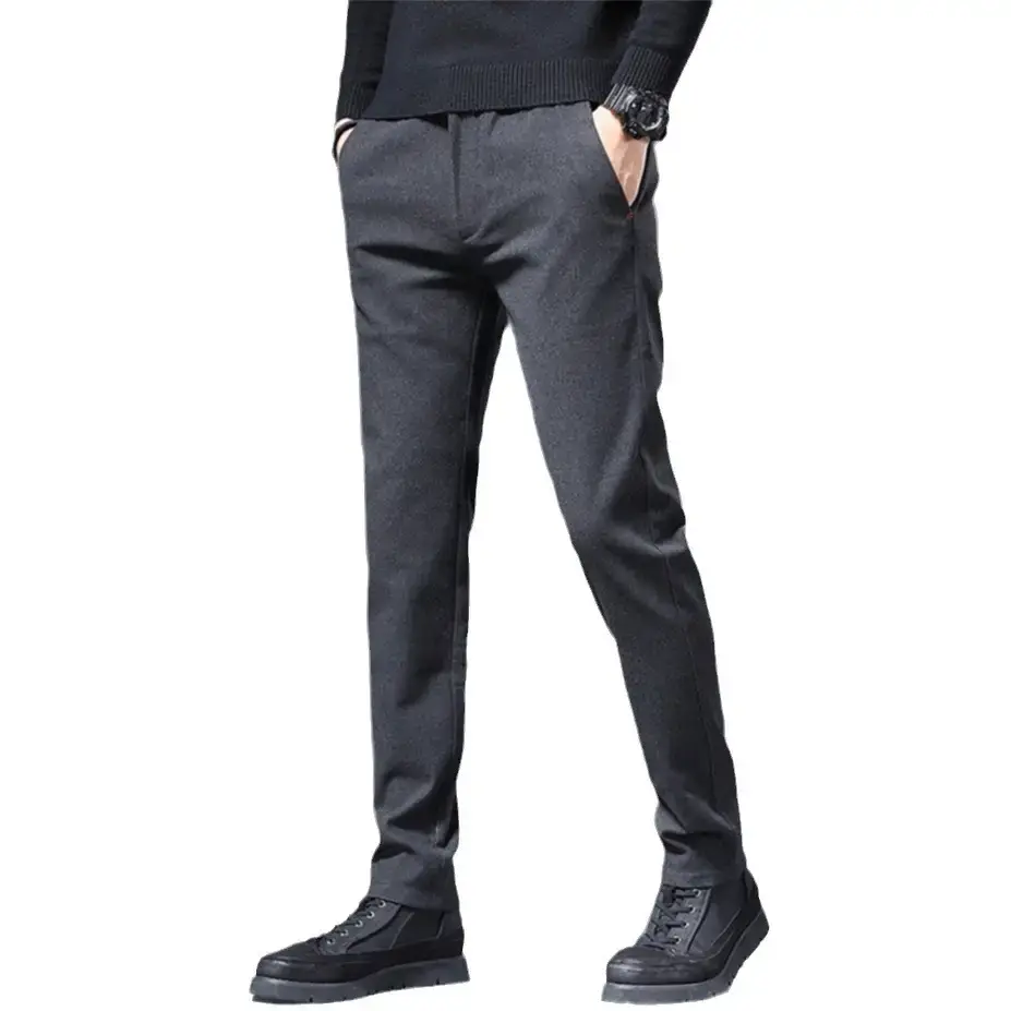Men's Brushed Straight Leg Trousers Black High End Business