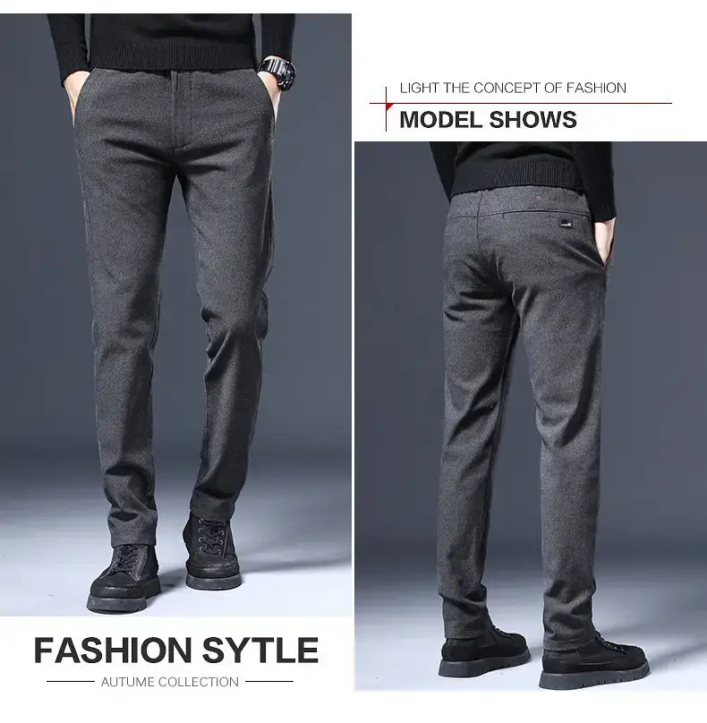 Men's Brushed Straight Leg Trousers Black High End Business — feature 16