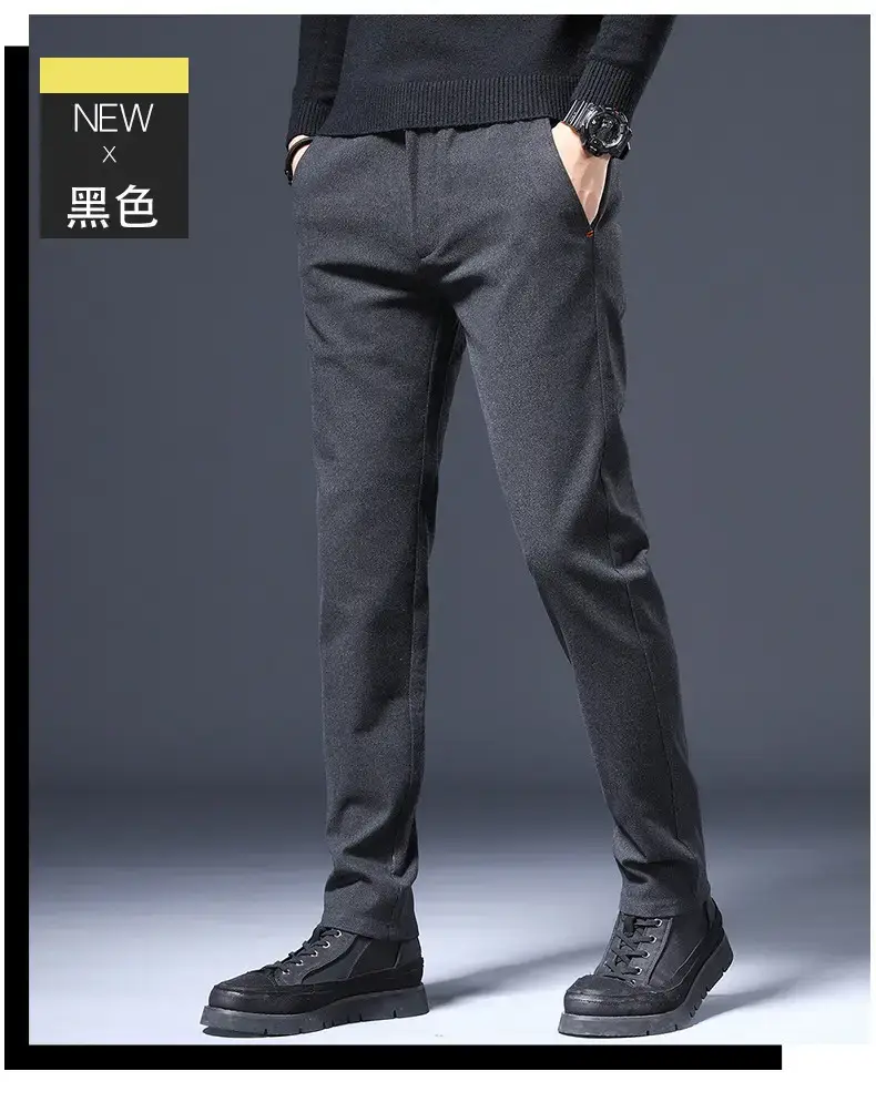Men's Brushed Straight Leg Trousers Black High End Business — feature 17