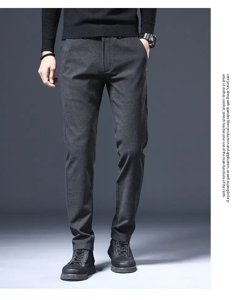 Men's Brushed Straight Leg Trousers Black High End Business — feature 18